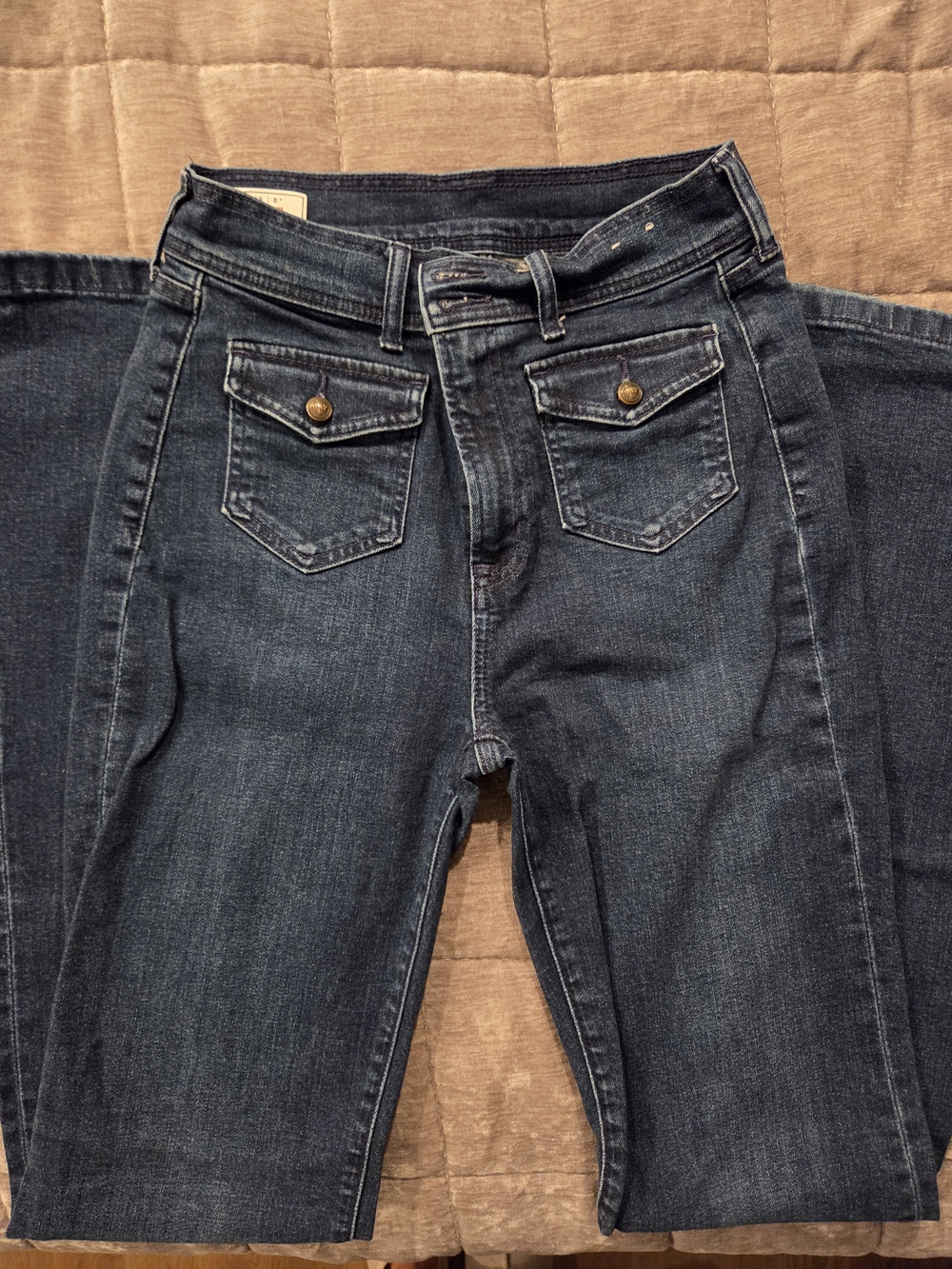 GAP Dark Blue 70s Flare High Rise Jeans with Flap Back Pockets Size 29/8T - Picture 3 of 4